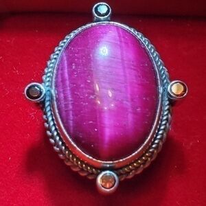 -Rare SILVER PURPLE TIGER EYE RING unique and fascinating natural stone